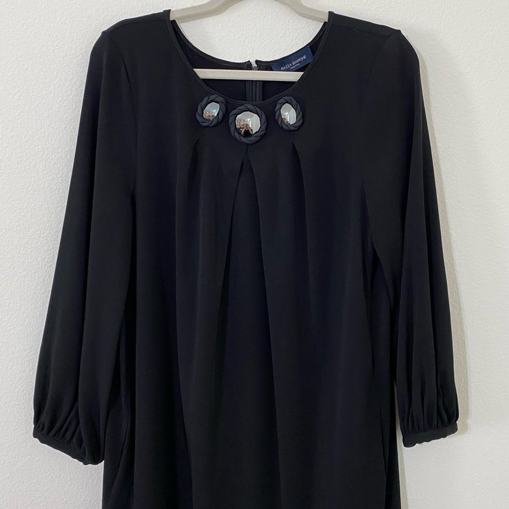 Piazza Sempione Puff Sleeve Black Dress Mirror Detail Womens Size L - Picture 7 of 15